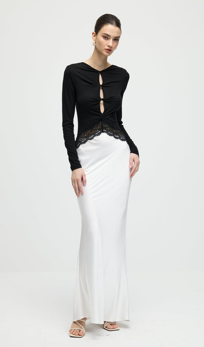 Open Twist Lace Maxi Dress In Black & White
