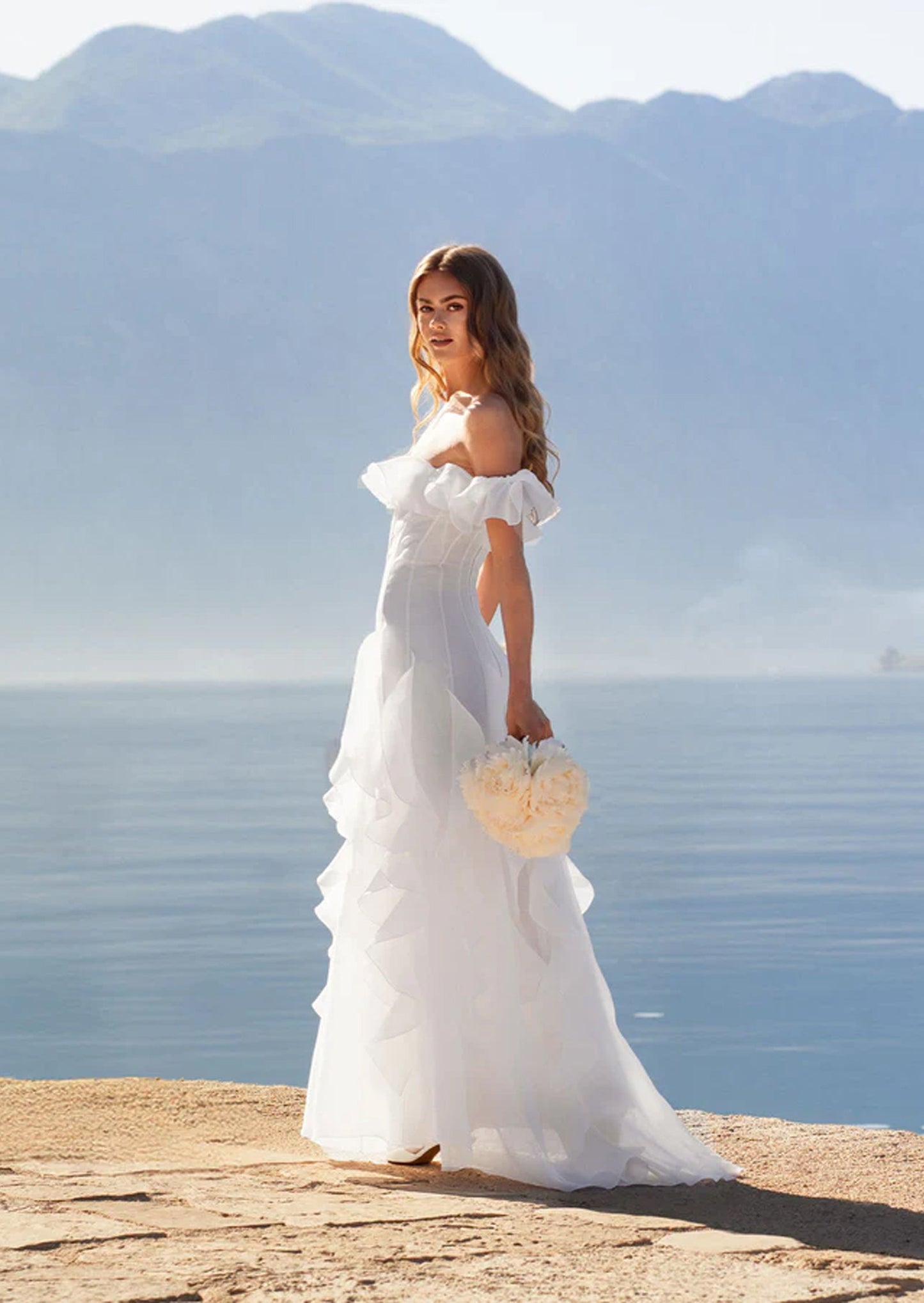 Off Shoulder Ruffled Layered Maxi Dress