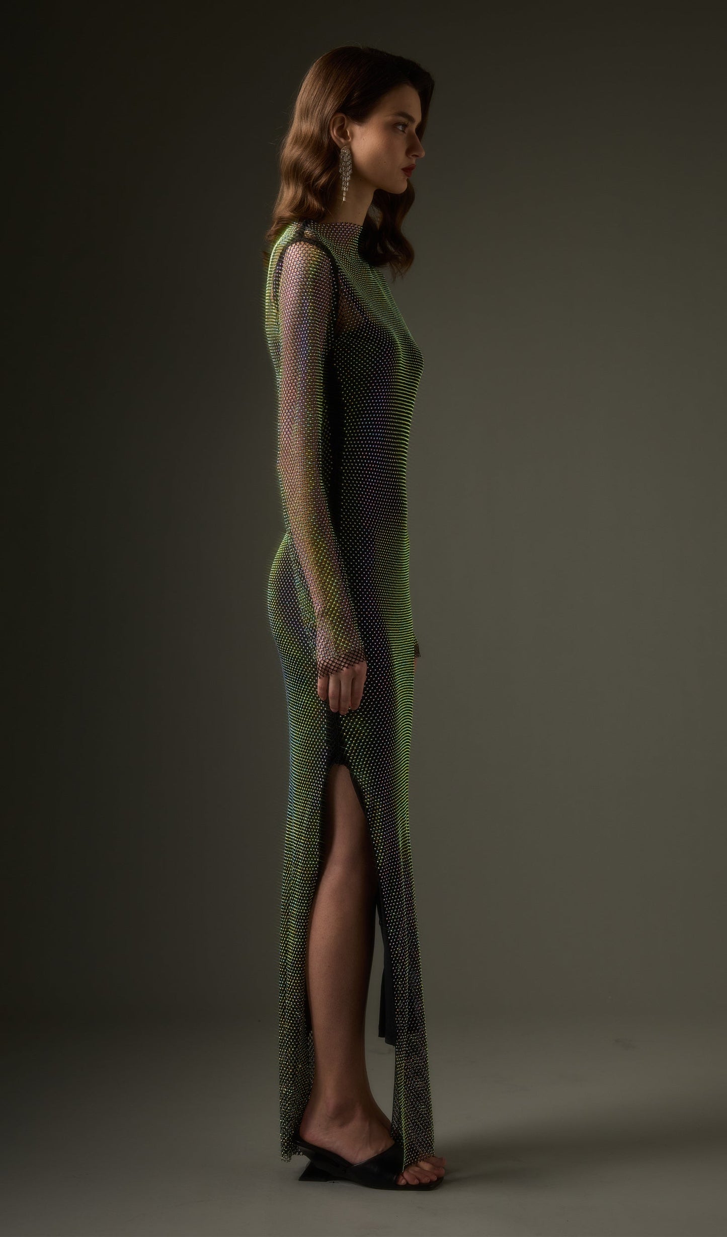 Mesh With Monochrome Maxi Dress In Colored Diamonds