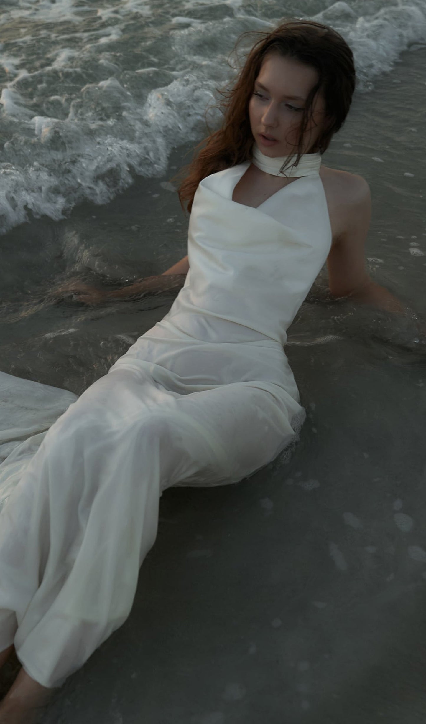 Satin Pearl Decor Maxi Dress In White