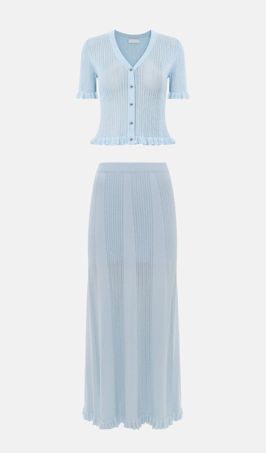 Openwork Jersey Maxi Skirt Sets In Baby Blue
