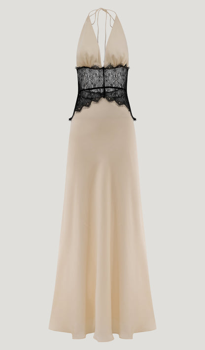 Lace And Satin Maxi Dress In White