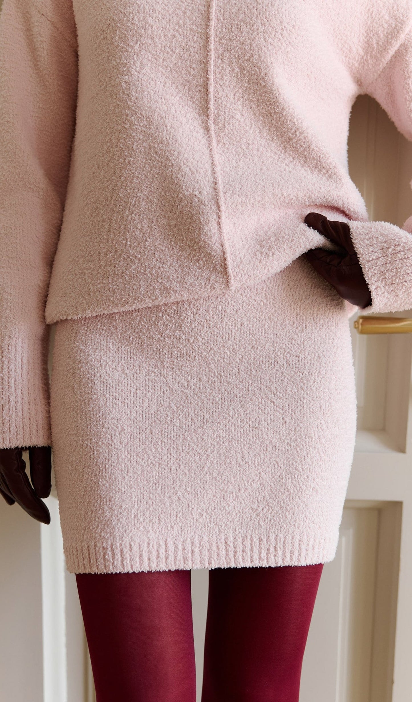 Textured Knitted Jumper & Mini Skirt Set Pink