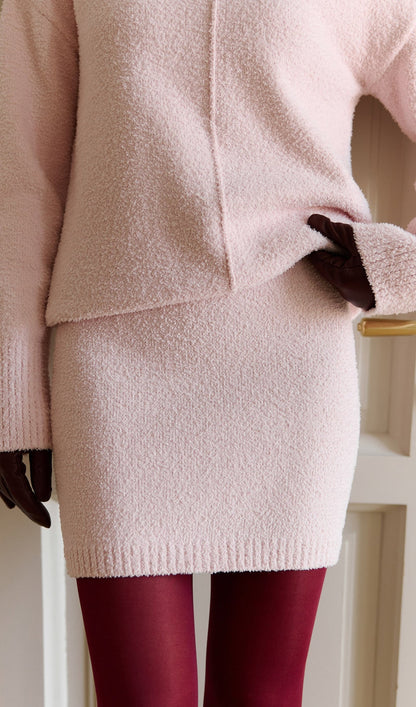 Textured Knitted Jumper & Mini Skirt Set Pink