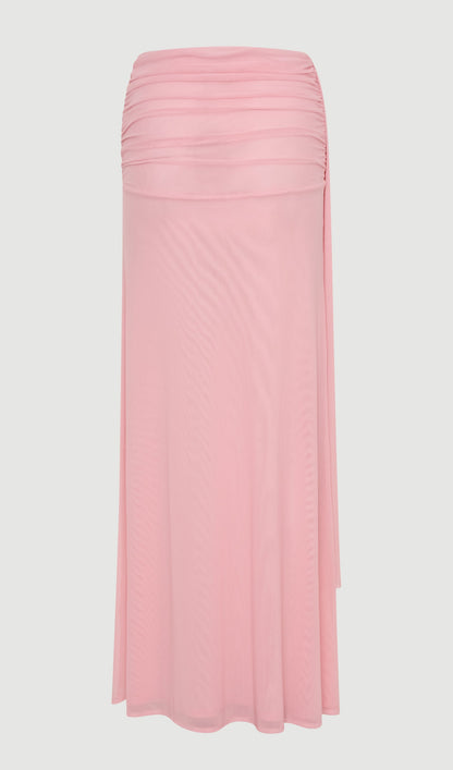 Mesh Top & Maxi Skirt In Pink