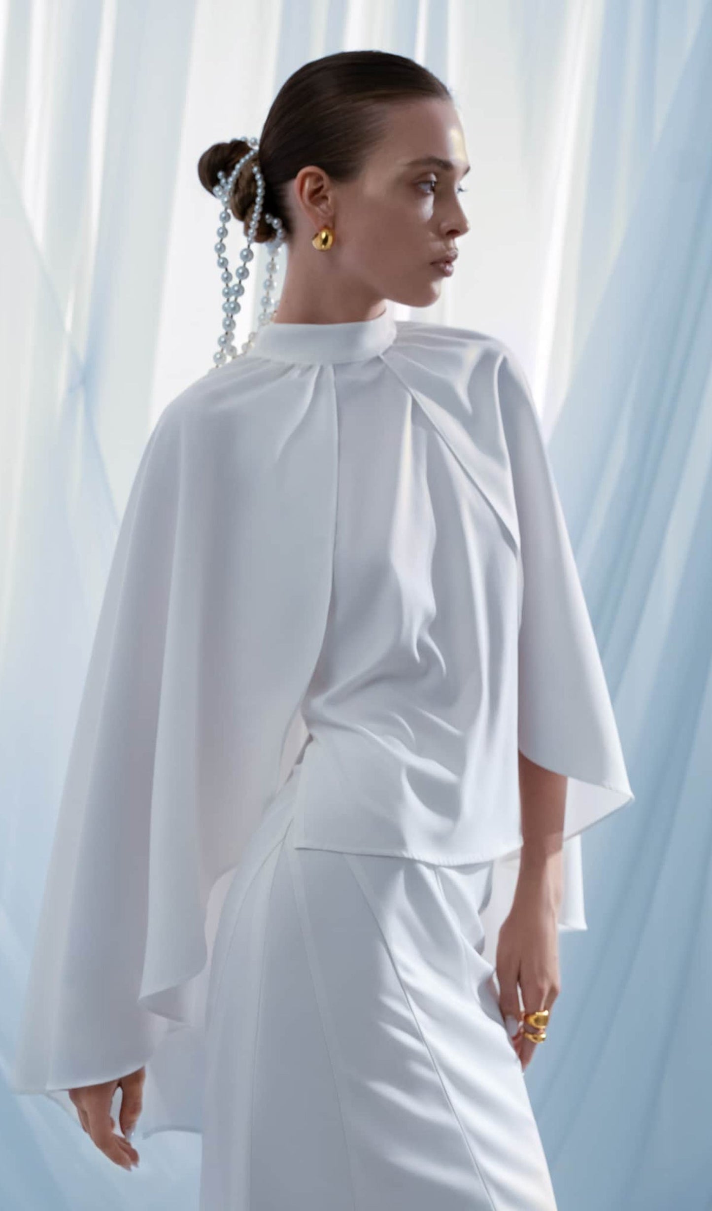 Blouse With Tonal Cape And Flared Maxi Skirt Sets