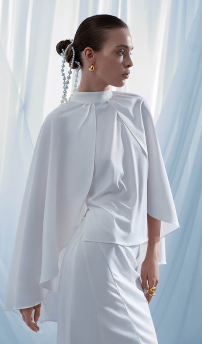 Blouse With Tonal Cape And Flared Maxi Skirt Sets