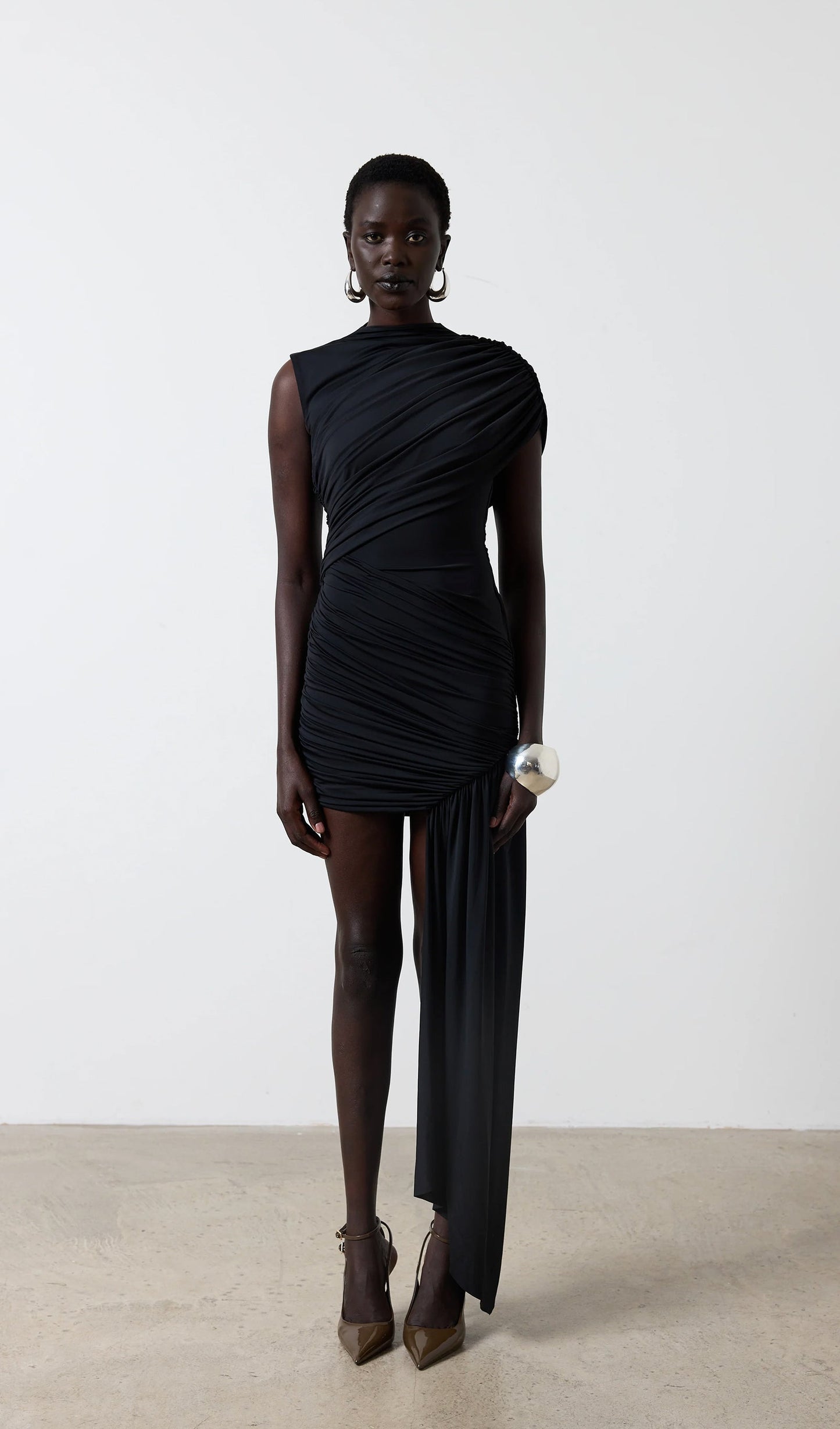 Asymmetrical Draping Mini Dress
