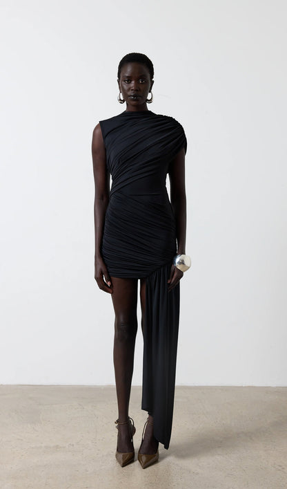 Asymmetrical Draping Mini Dress