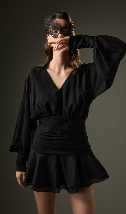Black Lantern Sleeve Mini Dress
