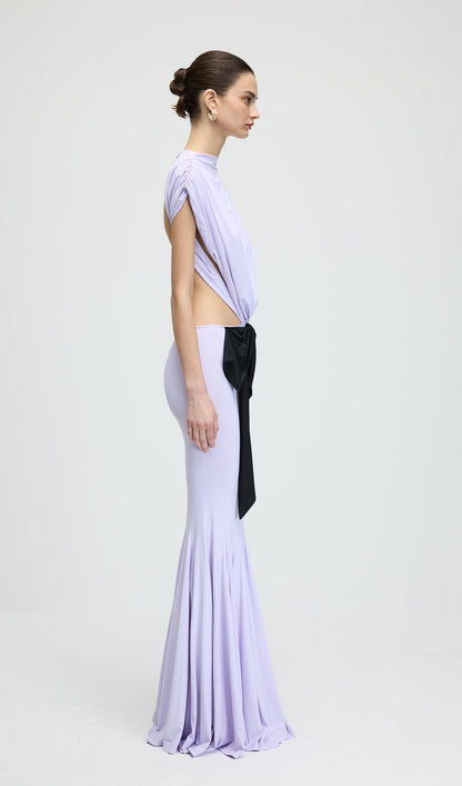 Jersey  Cut Out Detail Bow Maxi Dress In Purple
