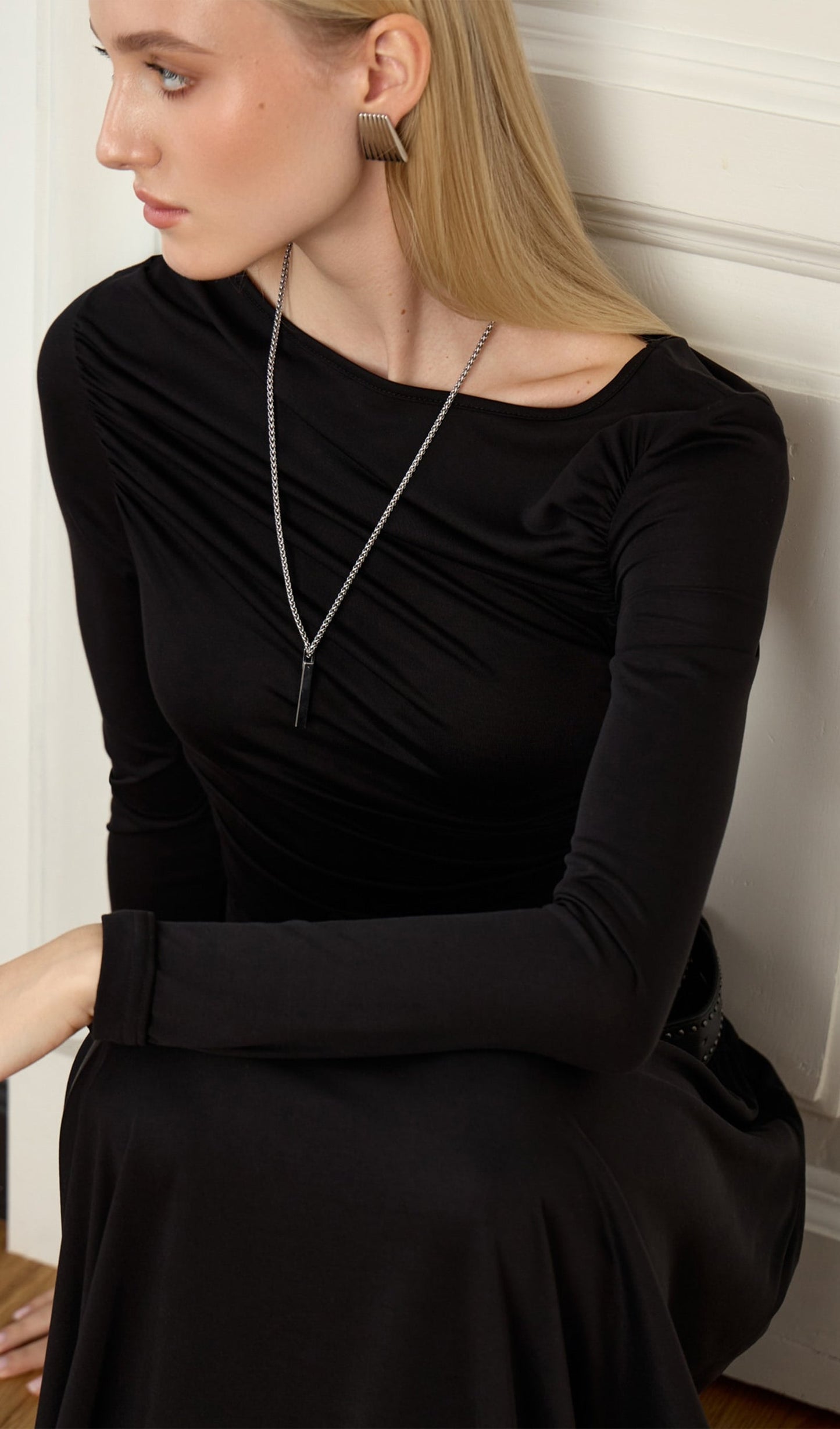 Ruffle Knitted Maxi Dress-Black