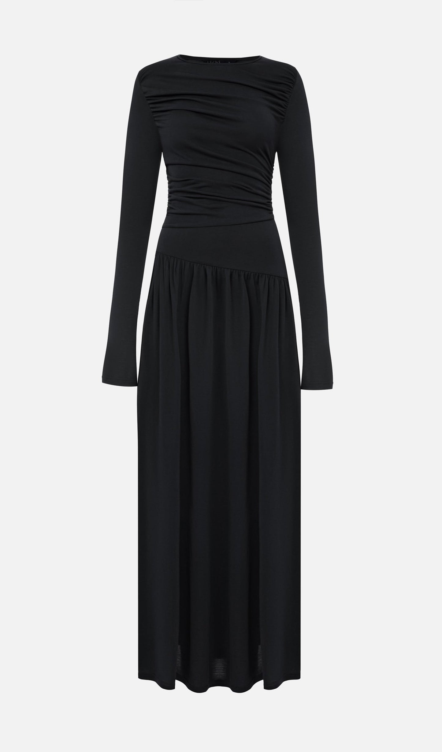 Ruffle Knitted Maxi Dress-Black