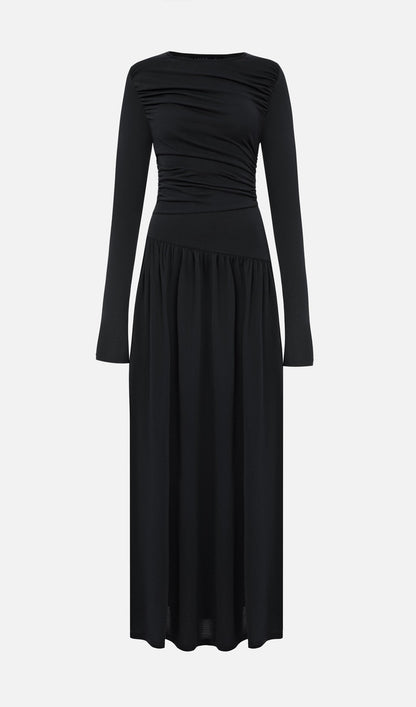 Ruffle Knitted Maxi Dress-Black