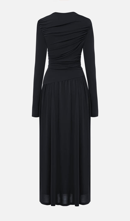 Ruffle Knitted Maxi Dress-Black