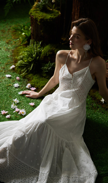 Hollow Embroidery Slip Midi Dress