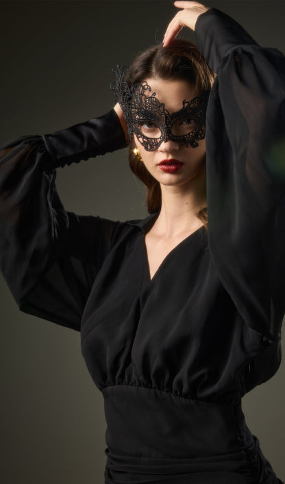 Black Lantern Sleeve Mini Dress