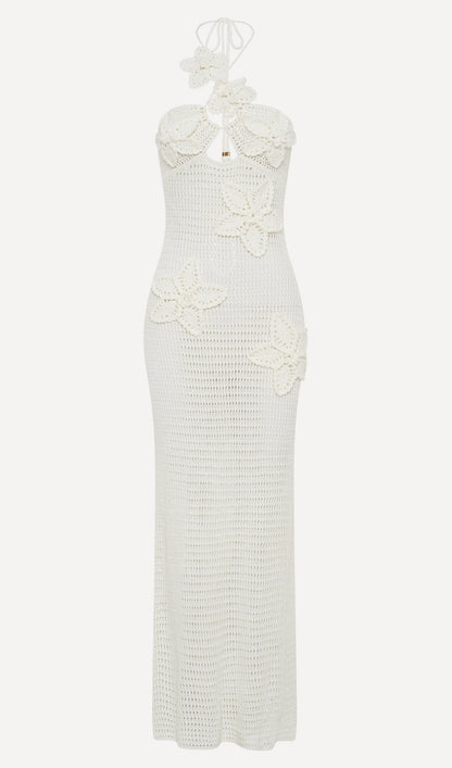 Floral Crochet Maxi Dress White