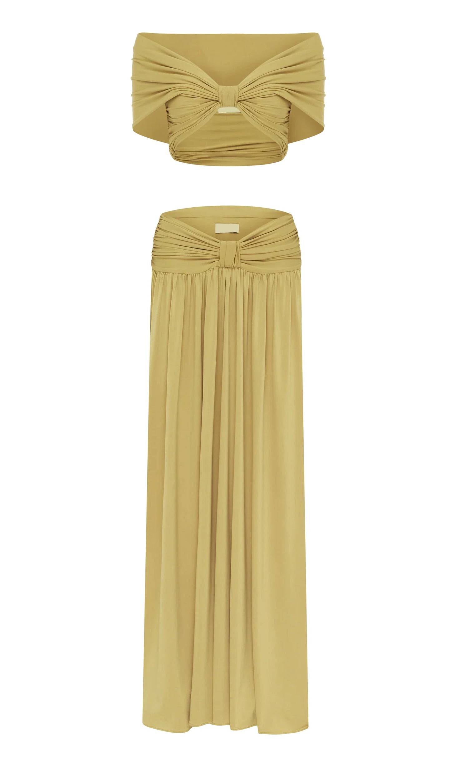 Ruched Top & Maxi Skirt Two Piece Set In Lemon