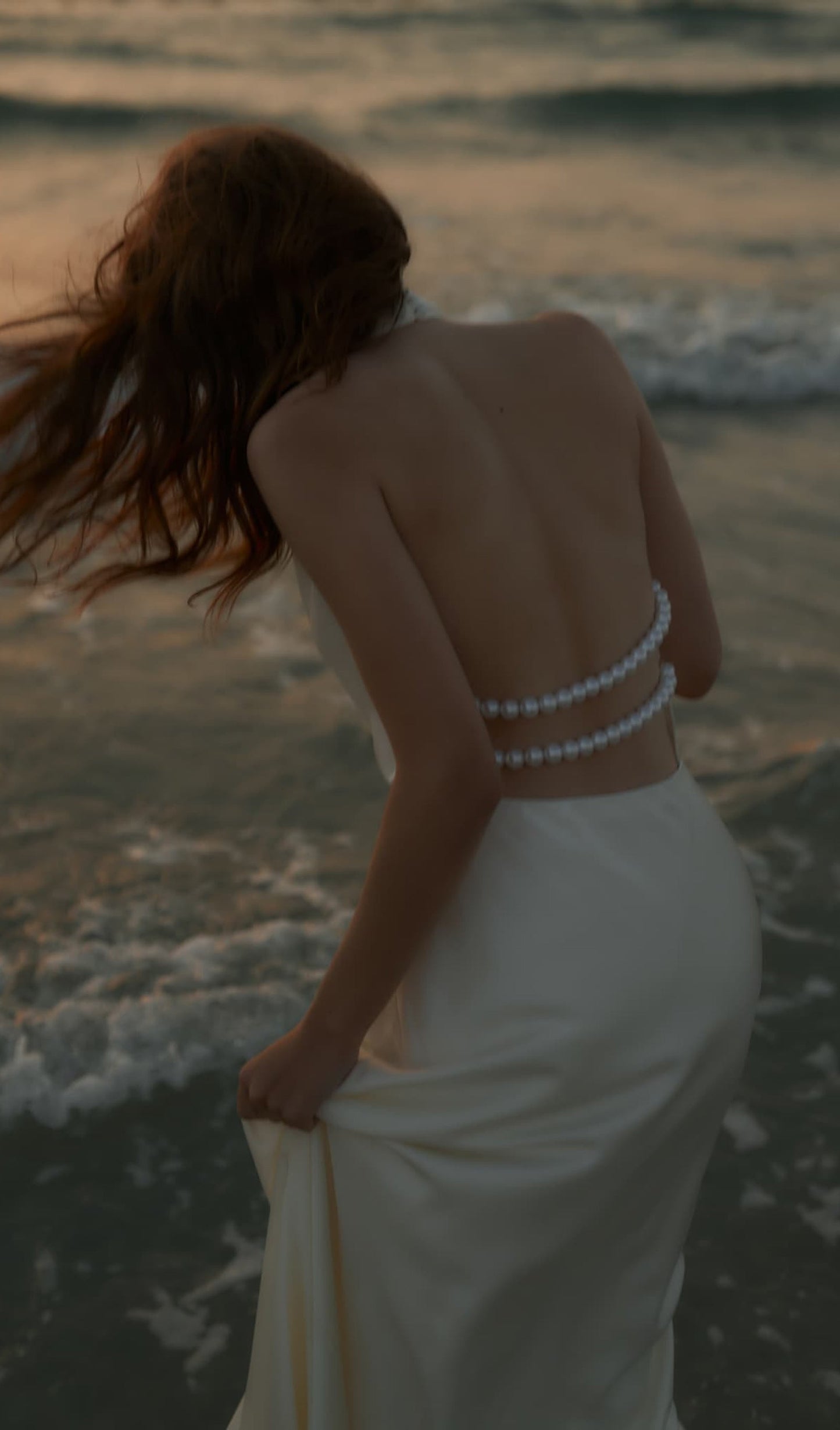 Satin Pearl Decor Maxi Dress In White