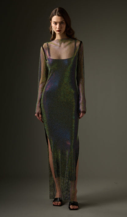 Mesh With Monochrome Maxi Dress In Colored Diamonds