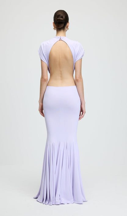Jersey  Cut Out Detail Bow Maxi Dress In Purple