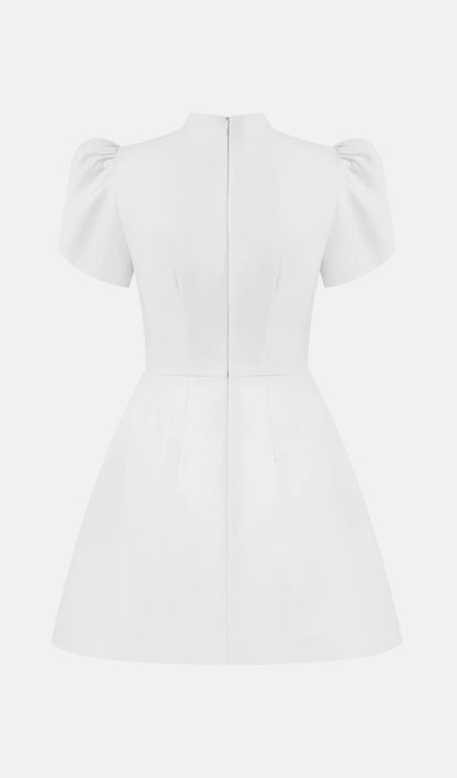 Mini Dress With High Collar In White