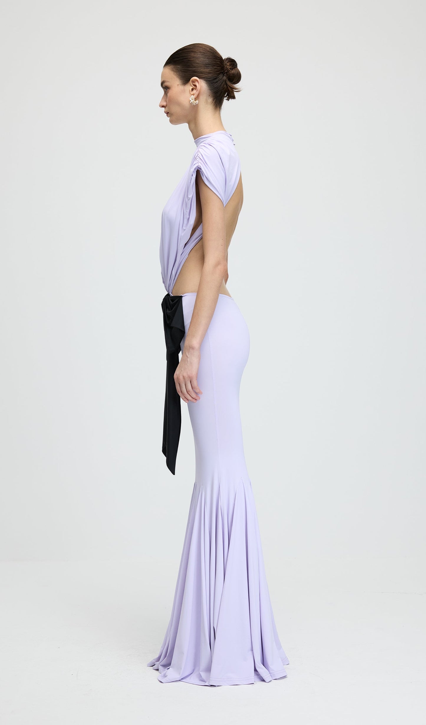 Jersey  Cut Out Detail Bow Maxi Dress In Purple