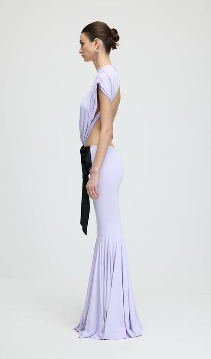 Jersey  Cut Out Detail Bow Maxi Dress In Purple