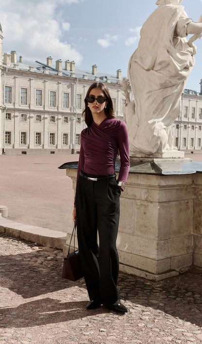 Jersey Long Sleeve Top In Maroon