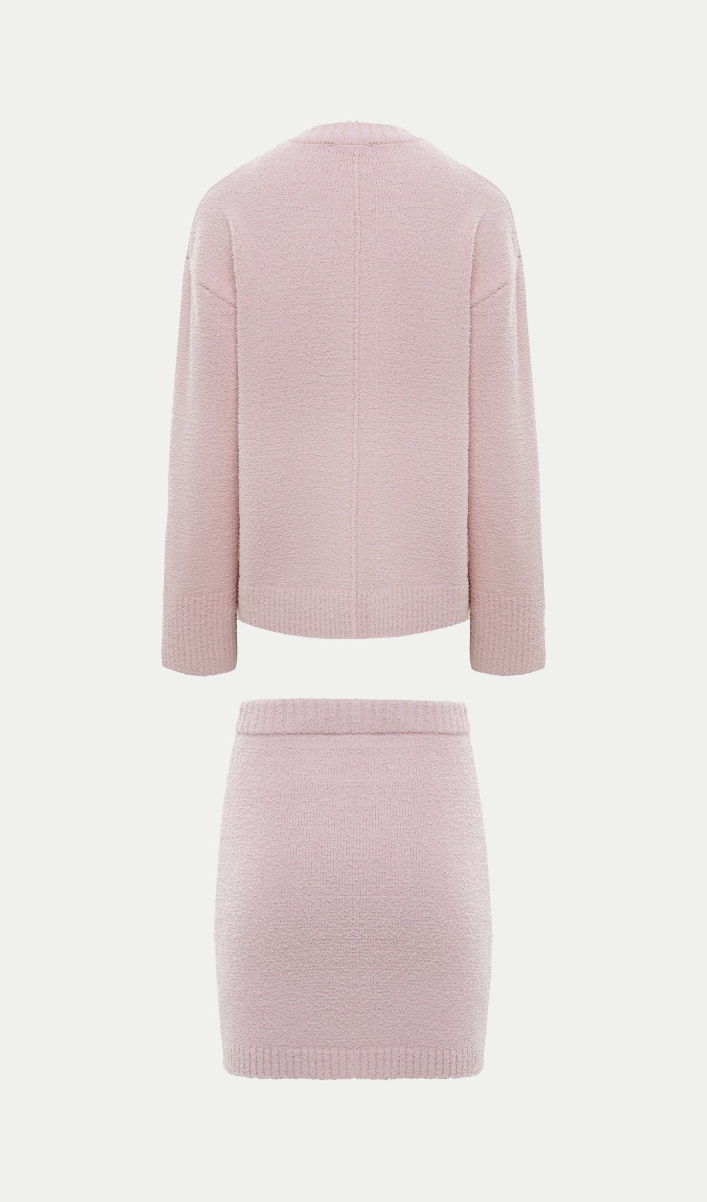 Textured Knitted Jumper & Mini Skirt Set Pink