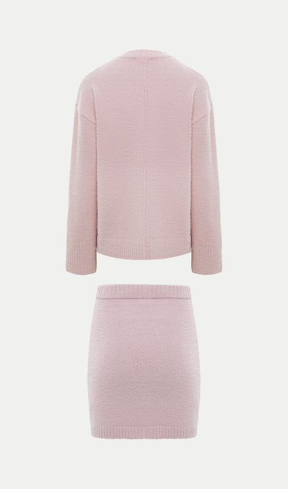 Textured Knitted Jumper & Mini Skirt Set Pink