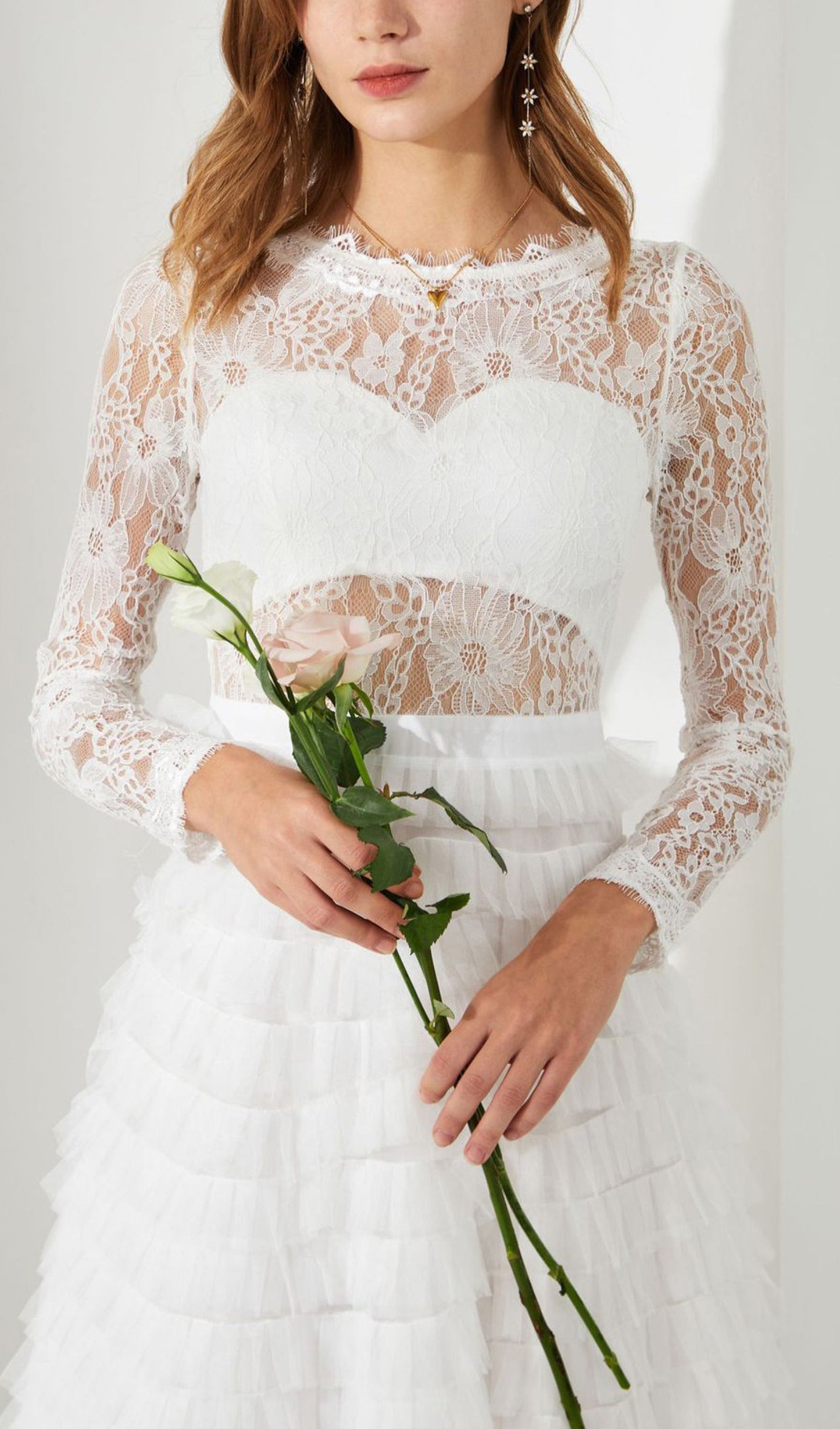 Long Sleeve Lace Mesh Midi Layered Dress