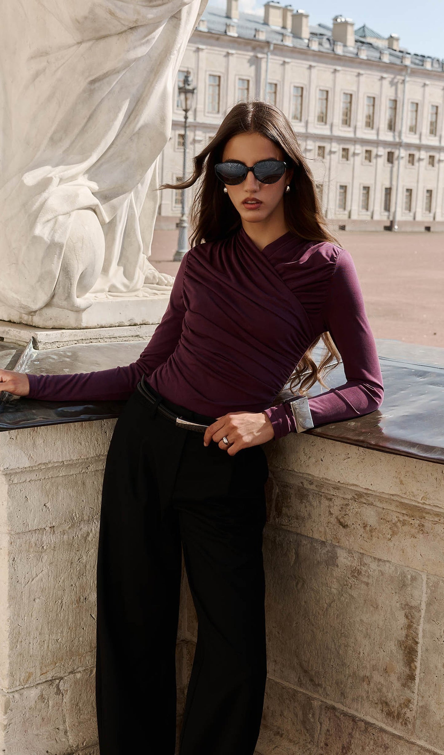 Jersey Long Sleeve Top In Maroon