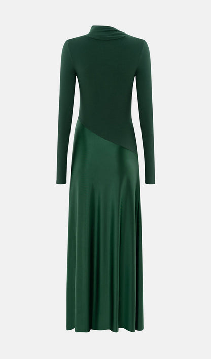 Combination Maxi Dress With Satin In Green