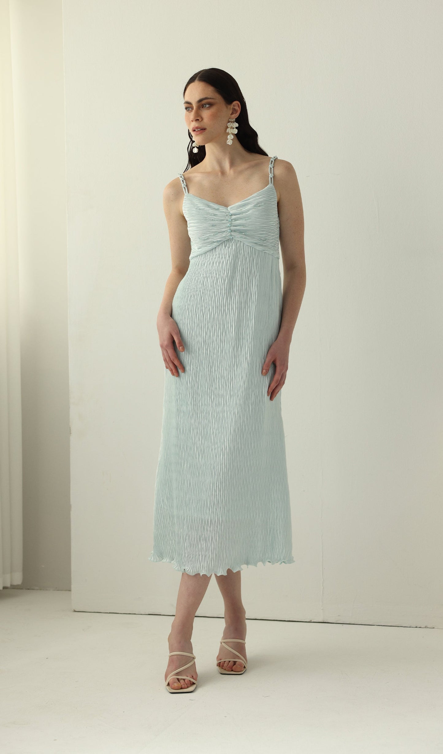 Solid Texture Slip Midi Dress