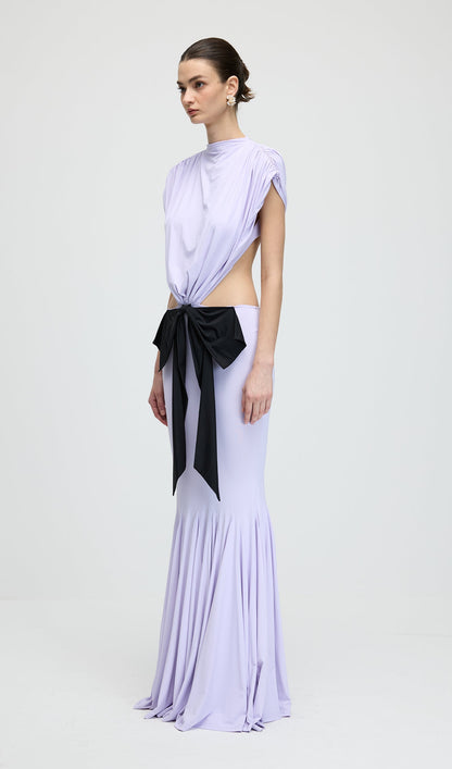 Jersey  Cut Out Detail Bow Maxi Dress In Purple