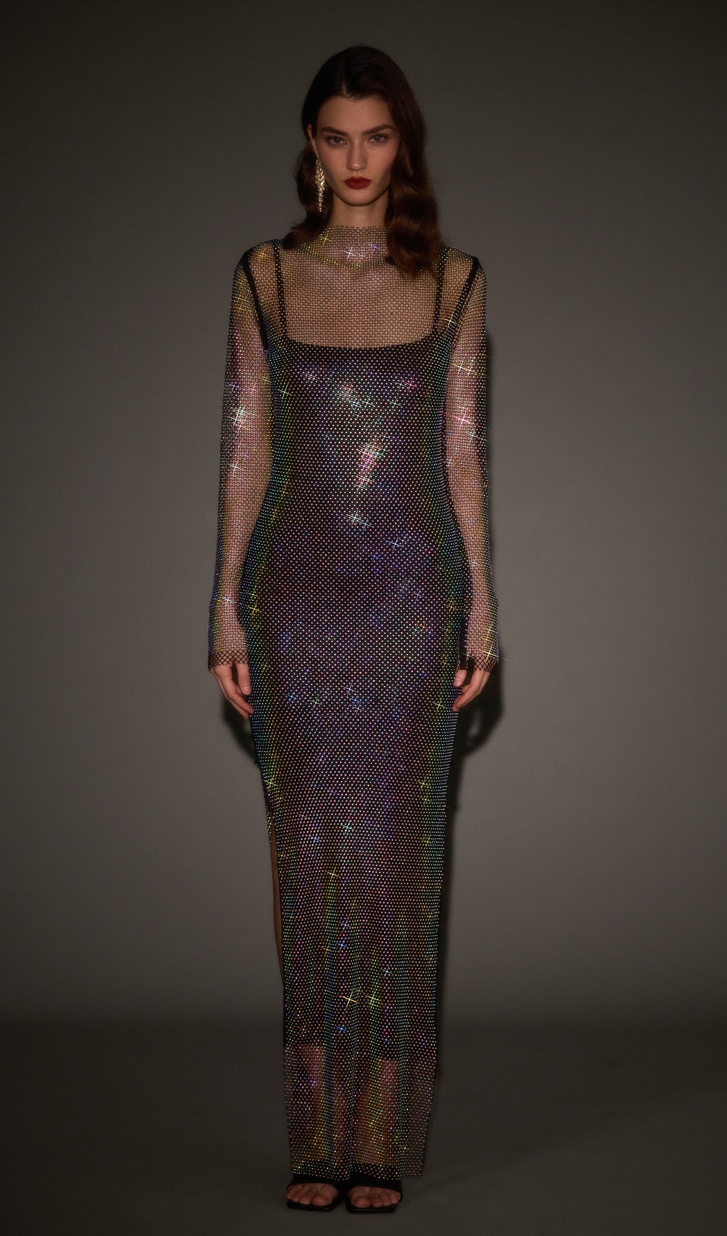 Mesh With Monochrome Maxi Dress In Colored Diamonds
