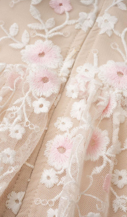 Embroidered Flower Sequins Mesh Maxi Dress