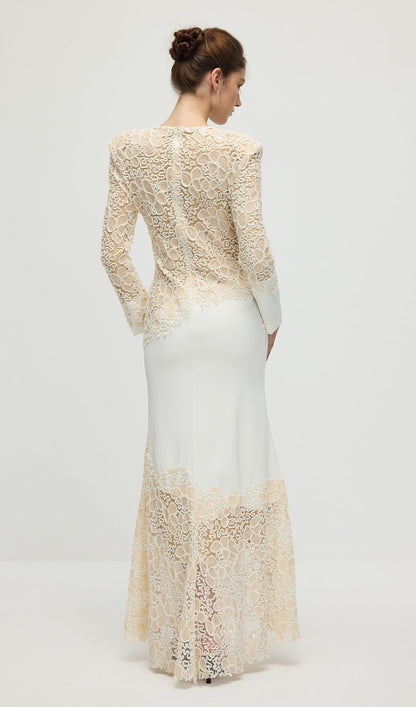 Textured Floral Embroidered Sequined Maxi Dress In Ivory