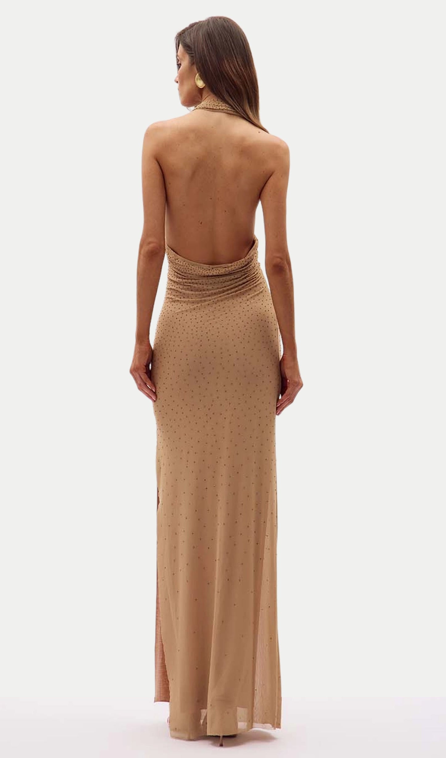 Halter Neck Rhinestone Maxi Dress