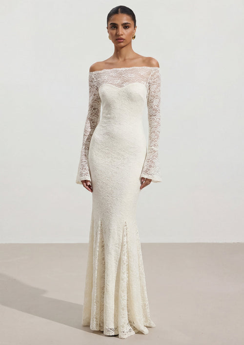 Clakely Off Shoulder Mermaid Lace Maxi Dress In White