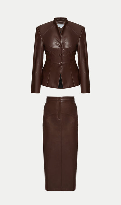 Faux Leather Jacket & Midi Skirt Set