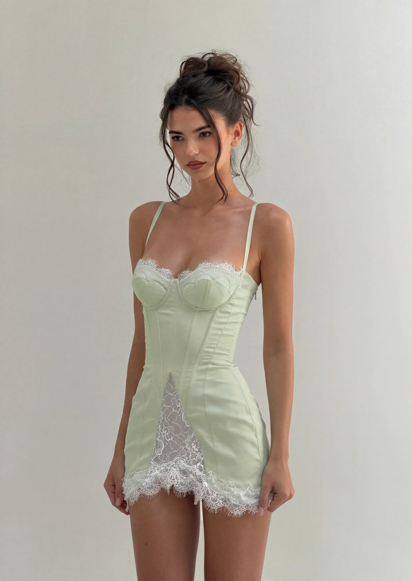 Satin Corset-Inspired Mini Dress In Mint Green