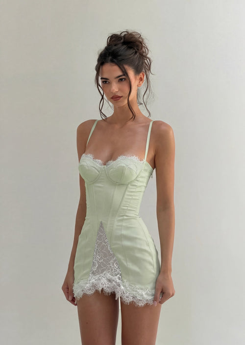 Satin Corset-Inspired Mini Dress In Mint Green