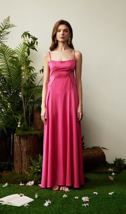 Satin Lace Up Maxi Dress