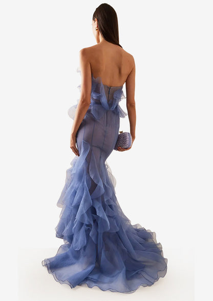 Chiffon Ruffle Off Shoulder Maxi Dress