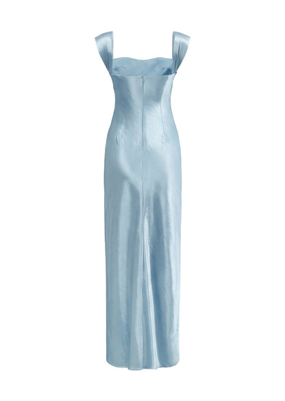 Satin Embellished Maxi Dress In Pale Blue