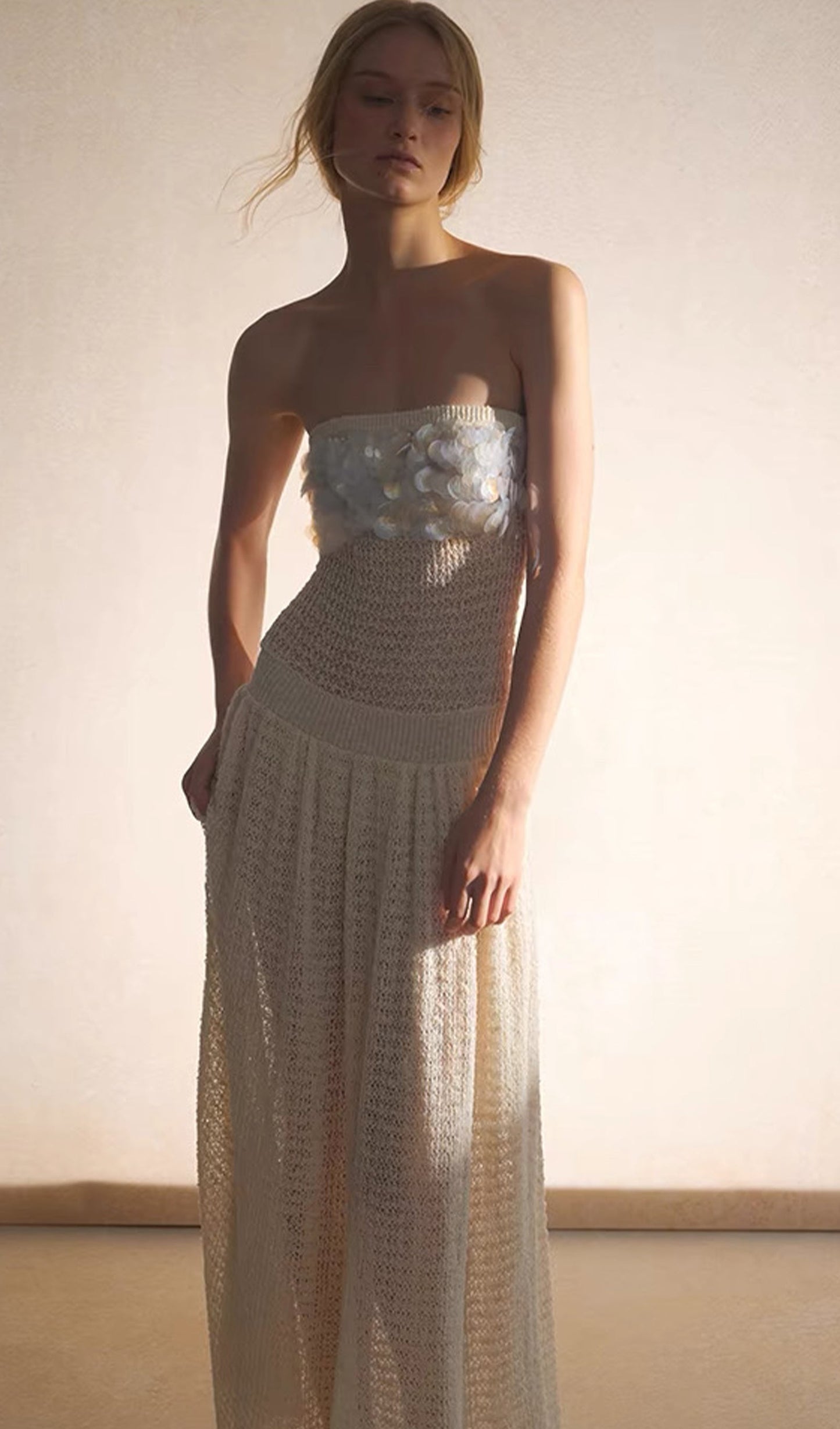 Irregular Hollow Knitted Tube Maxi Dress