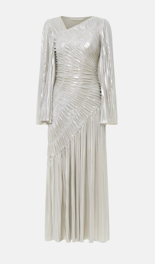 Metallic Ruffled Maxi Dress